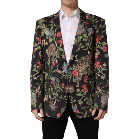 Dolce & Gabbana Multicolor Floral Leopard 1 Button Men Suit Jacket
