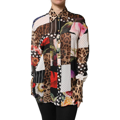 Dolce & Gabbana Multicolor Patchwork Silk CollaredBlouse Top 1728,67345645728,Blouses - Shirts - Clothing,Clothing,Dolce & Gabbana,IT38 | XS,Material: 05+95%SE,Multicolor,New with tags,Pattern - Shirts - Clothing,Shirts - Clothing,Women