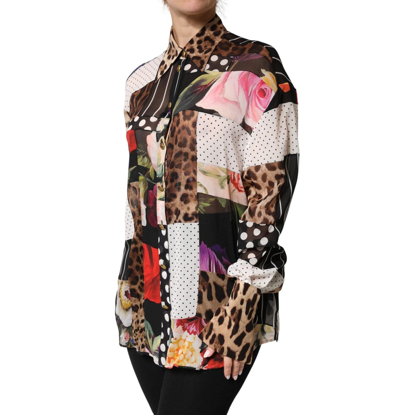 Dolce & Gabbana Multicolor Patchwork Silk CollaredBlouse Top 1728,67345645728,Blouses - Shirts - Clothing,Clothing,Dolce & Gabbana,IT38 | XS,Material: 05+95%SE,Multicolor,New with tags,Pattern - Shirts - Clothing,Shirts - Clothing,Women