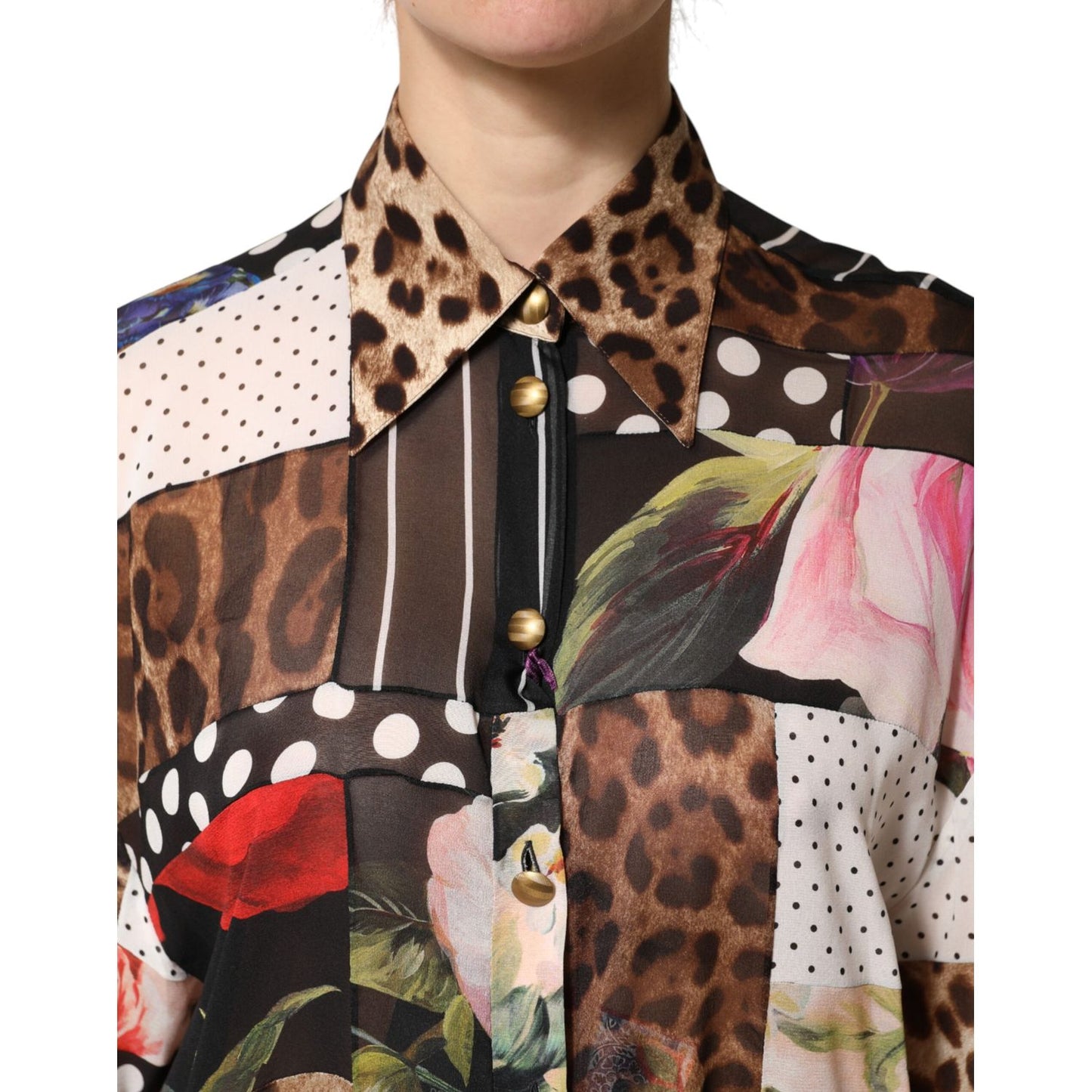 Dolce & Gabbana Multicolor Patchwork Silk CollaredBlouse Top 1728,67345645728,Blouses - Shirts - Clothing,Clothing,Dolce & Gabbana,IT38 | XS,Material: 05+95%SE,Multicolor,New with tags,Pattern - Shirts - Clothing,Shirts - Clothing,Women