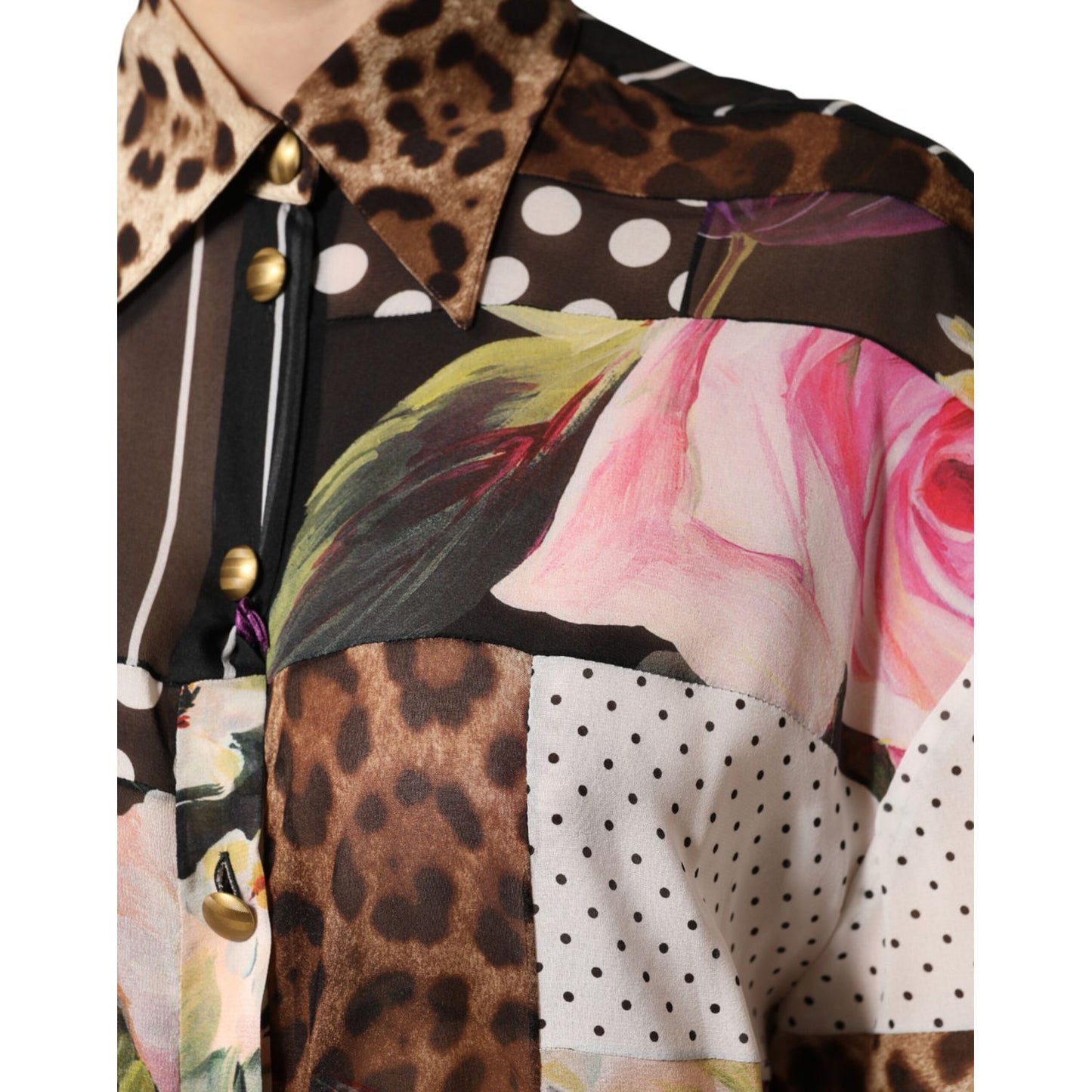 Dolce & Gabbana Multicolor Patchwork Silk CollaredBlouse Top 1728,67345645728,Blouses - Shirts - Clothing,Clothing,Dolce & Gabbana,IT38 | XS,Material: 05+95%SE,Multicolor,New with tags,Pattern - Shirts - Clothing,Shirts - Clothing,Women