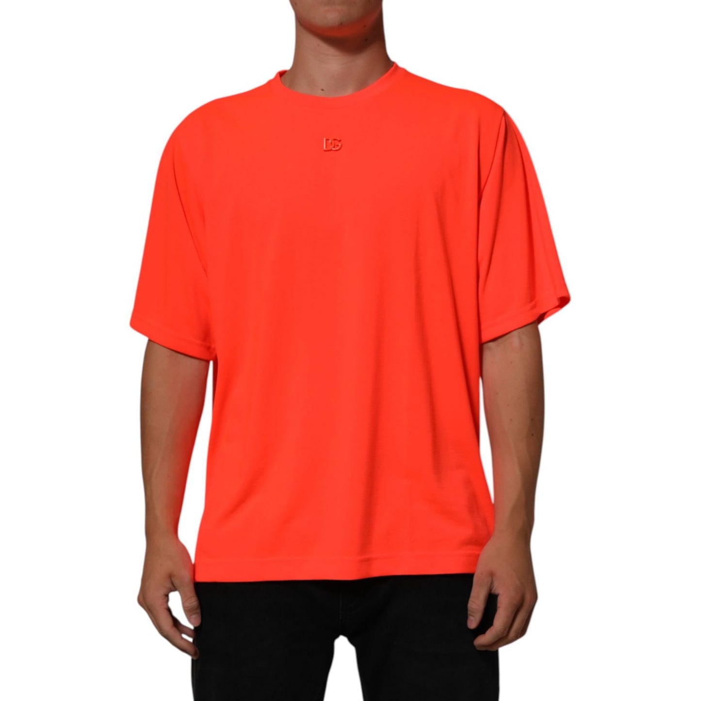 Dolce & Gabbana Neon Orange Polyester Men Crew Neck T-shirt Dolce & Gabbana