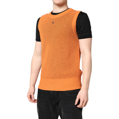 Dolce & Gabbana Orange Cashmere Round Neck Sleeveless T-shirt Dolce & Gabbana