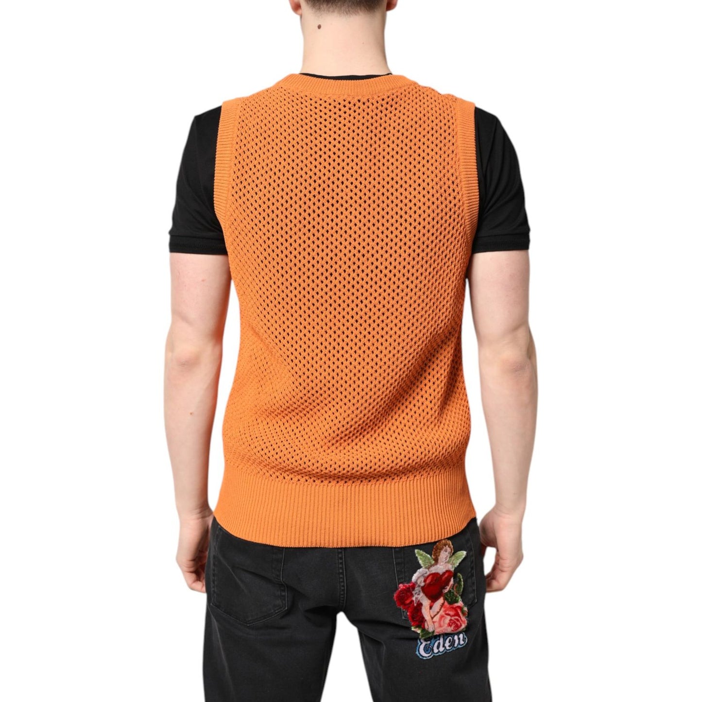 Dolce & Gabbana Orange Cashmere Round Neck Sleeveless T-shirt Dolce & Gabbana