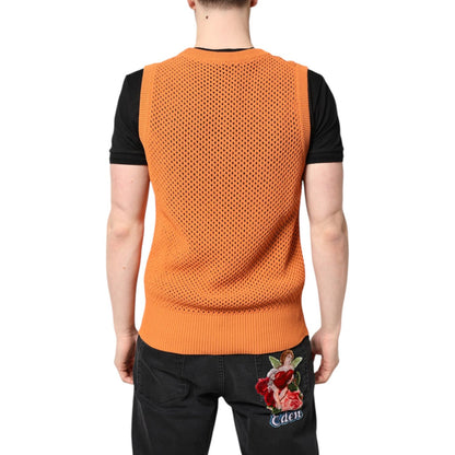 Dolce & Gabbana Orange Cashmere Round Neck Sleeveless T-shirt Dolce & Gabbana