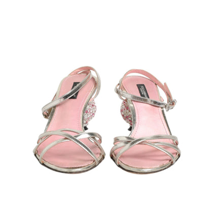 Dolce & Gabbana Pink Embellished Leather Ball-Heel Sandals Shoes