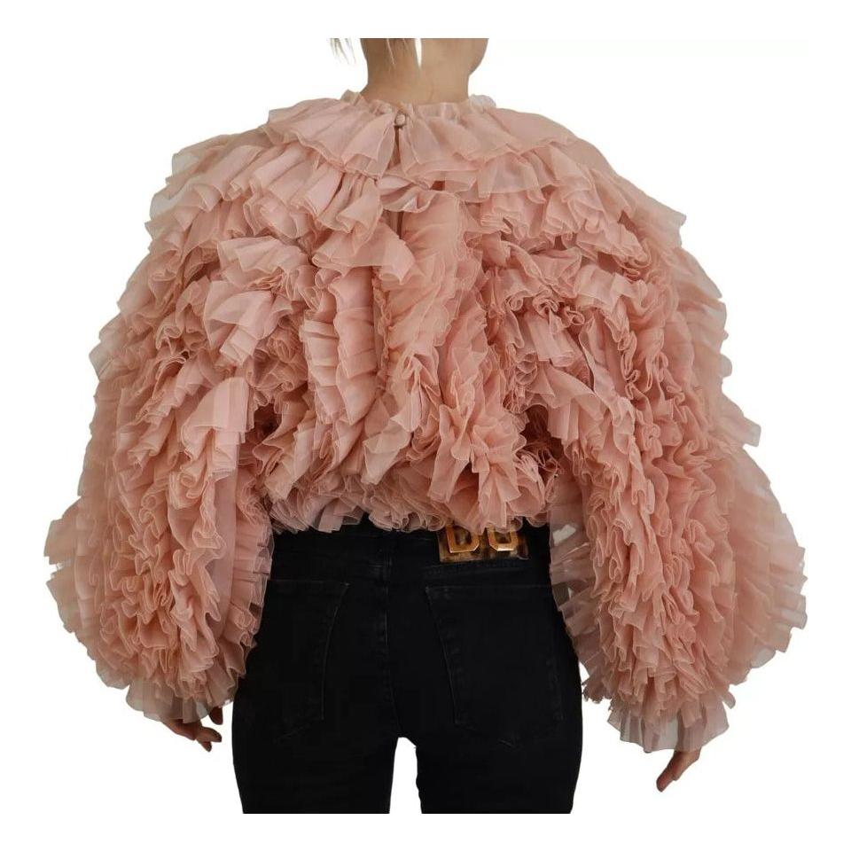 Dolce & Gabbana Pink Ruffles Long Sleeves Pullover Sweater 1728,67345645728,Clothing,Dolce & Gabbana,IT40|S,Material: 100% Silk,Pink,Preowned / Defect,Sweaters - Clothing,Sweatshirts - Sweaters - Clothing,Tops & T-Shirts - Women - Clothing,Women,Women - C