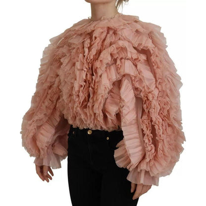 Dolce & Gabbana Pink Ruffles Long Sleeves Pullover Sweater 1728,67345645728,Clothing,Dolce & Gabbana,IT40|S,Material: 100% Silk,Pink,Preowned / Defect,Sweaters - Clothing,Sweatshirts - Sweaters - Clothing,Tops & T-Shirts - Women - Clothing,Women,Women - C