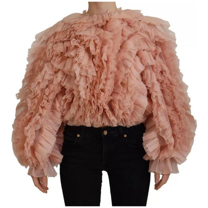 Dolce & Gabbana Pink Ruffles Long Sleeves Pullover Sweater 1728,67345645728,Clothing,Dolce & Gabbana,IT40|S,Material: 100% Silk,Pink,Preowned / Defect,Sweaters - Clothing,Sweatshirts - Sweaters - Clothing,Tops & T-Shirts - Women - Clothing,Women,Women - C