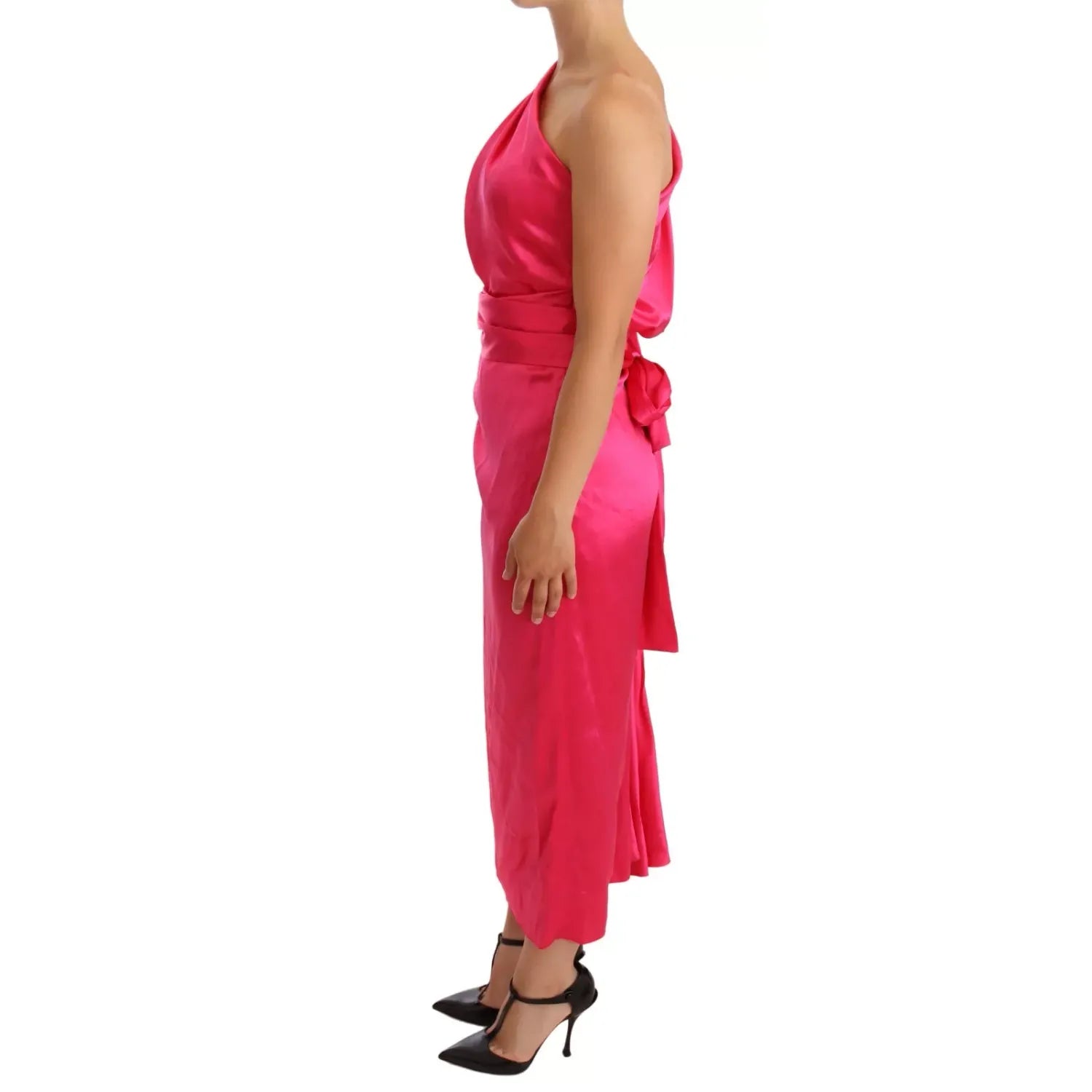Dolce & Gabbana Pink Sheath Silk Bow Open Shoulder Dress