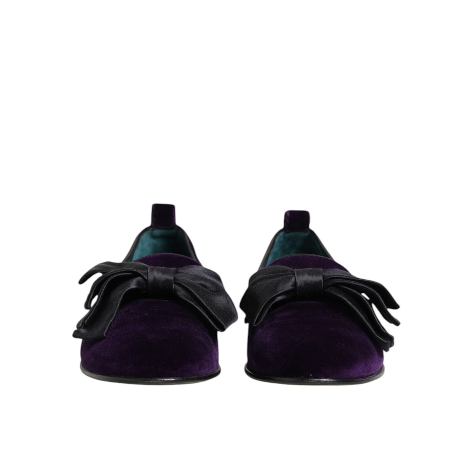 Dolce & Gabbana Purple Suede Cotton Bow Slip On Loafers Shoes