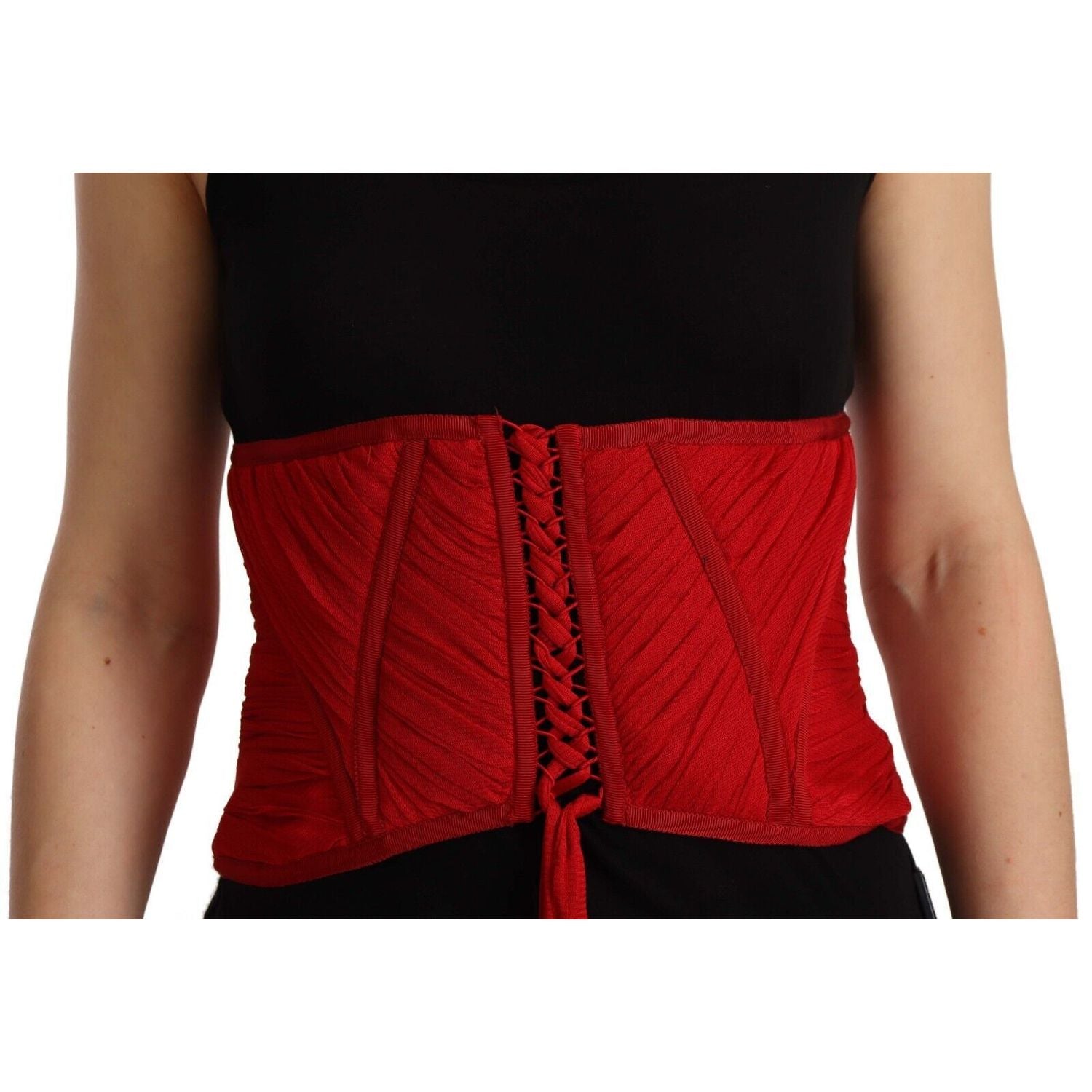 Dolce & Gabbana Red Corset Belt Stretch Waist Strap Silk Top