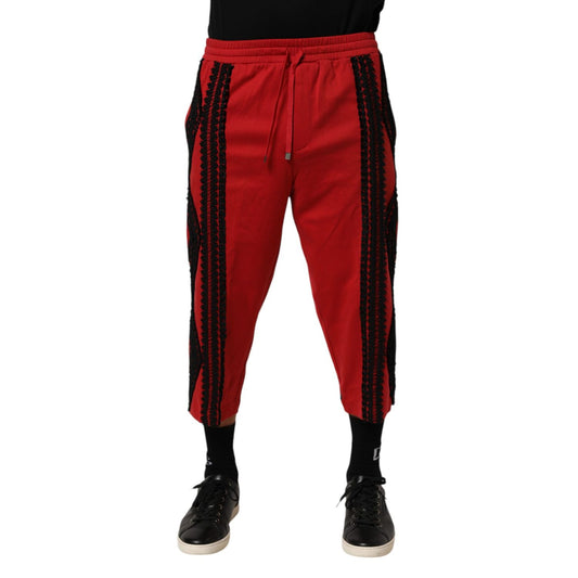 Dolce & Gabbana Red Embroidered Casual Cropped Trouser Pants Dolce & Gabbana