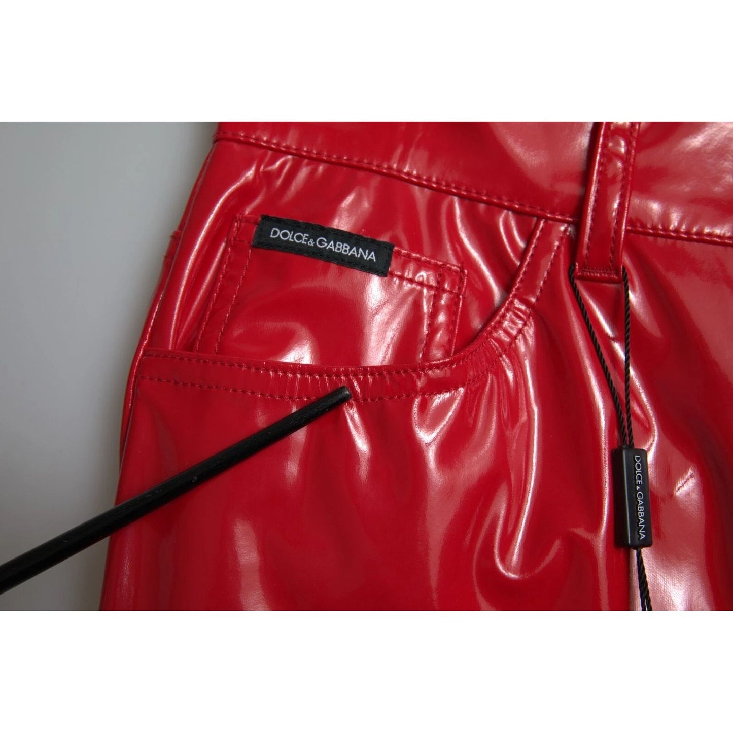Dolce & Gabbana Red High Waist Skinny Trouser Shiny Pants