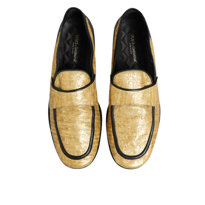 Dolce & Gabbana Yellow Black Leather Slip On Loafers Shoes