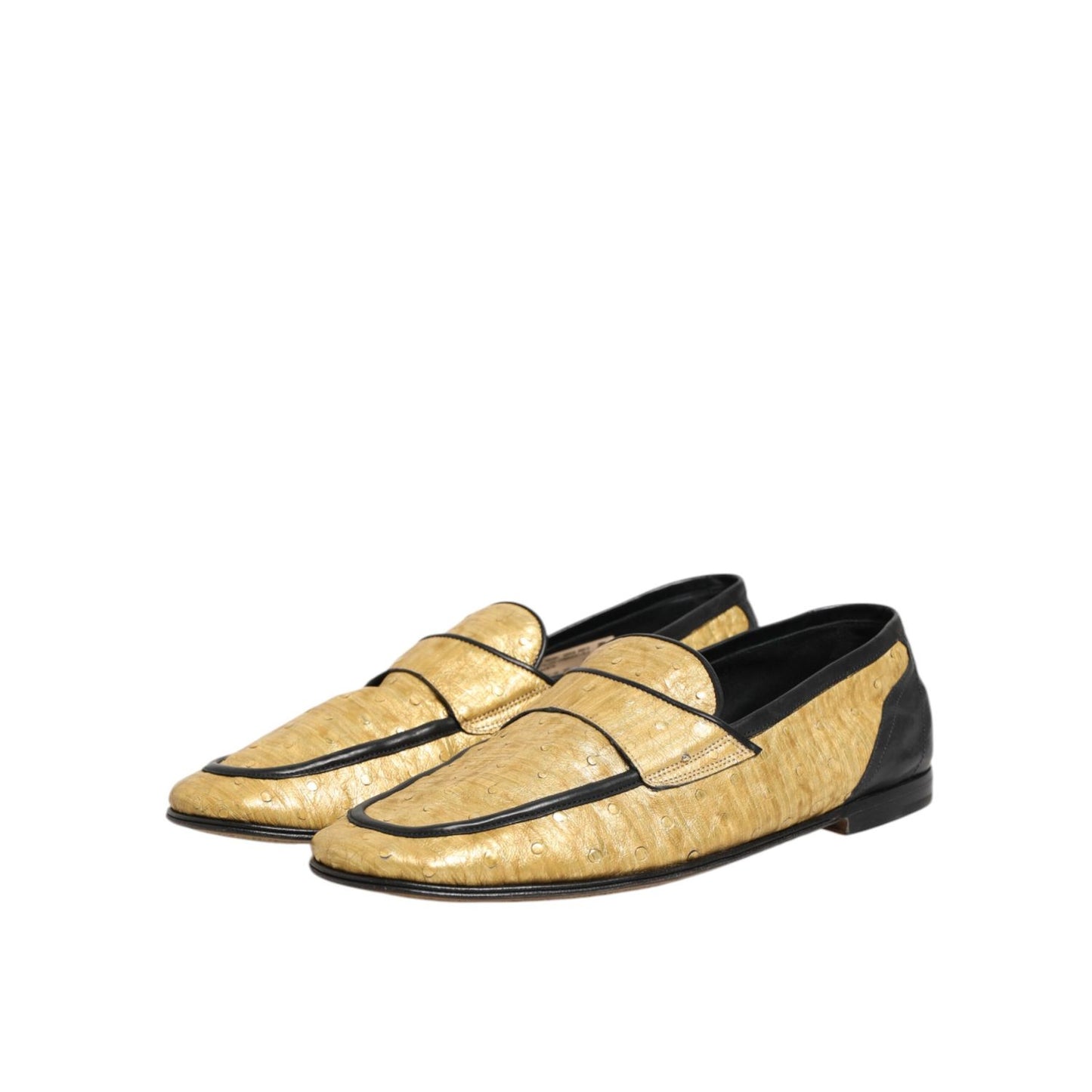 Dolce & Gabbana Yellow Black Leather Slip On Loafers Shoes