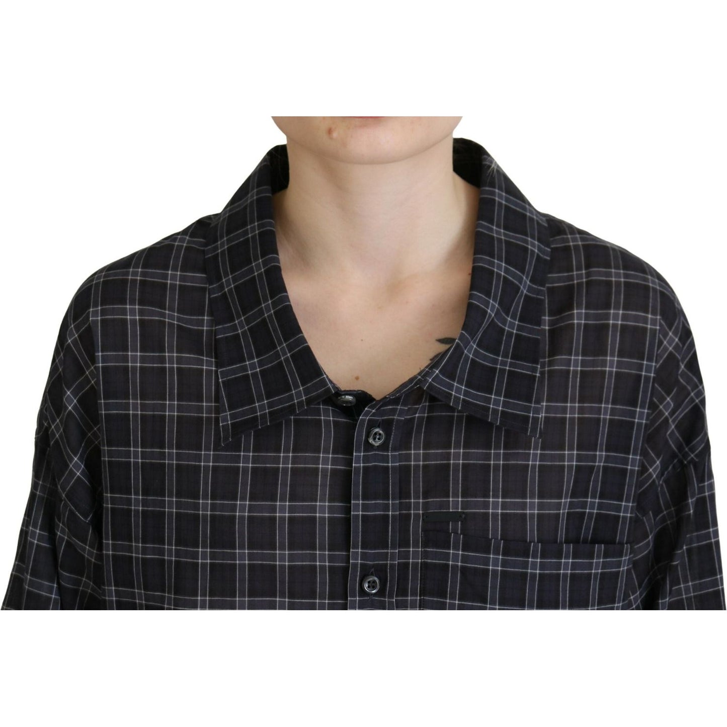 Dsquared² Black Checkered Collared Button Long Sleeves Shirt 1728,67345645728,Black,Clothing,Dsquared²,IT38 | XS,Material: 100% Cotton,Pattern - Shirts - Clothing,Preowned / Defect,Shirts - Clothing,Tops & T-Shirts - Women - Clothing,Women