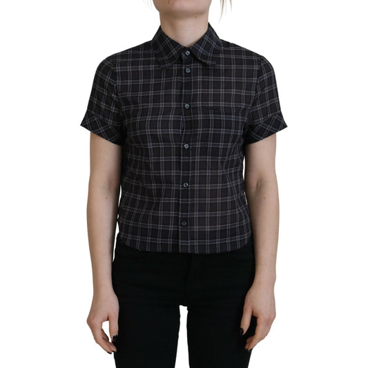 Dsquared² Black Checkered Collared Button Short Sleeves Top 1728,67345645728,Black,Clothing,Dsquared²,IT38 | XS,Material: 100% Cotton,Preowned / Defect,T-Shirts - Clothing,T-Shirts - T-Shirts - Clothing,Tops & T-Shirts - Women - Clothing,Women