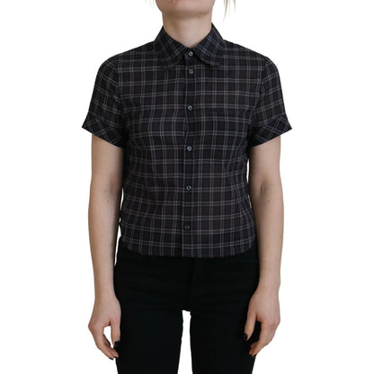 Dsquared² Black Checkered Collared Button Short Sleeves Top 1728,67345645728,Black,Clothing,Dsquared²,IT38 | XS,Material: 100% Cotton,Preowned / Defect,T-Shirts - Clothing,T-Shirts - T-Shirts - Clothing,Tops & T-Shirts - Women - Clothing,Women