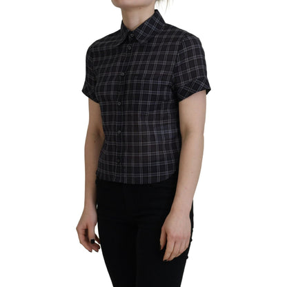 Dsquared² Black Checkered Collared Button Short Sleeves Top 1728,67345645728,Black,Clothing,Dsquared²,IT38 | XS,Material: 100% Cotton,Preowned / Defect,T-Shirts - Clothing,T-Shirts - T-Shirts - Clothing,Tops & T-Shirts - Women - Clothing,Women