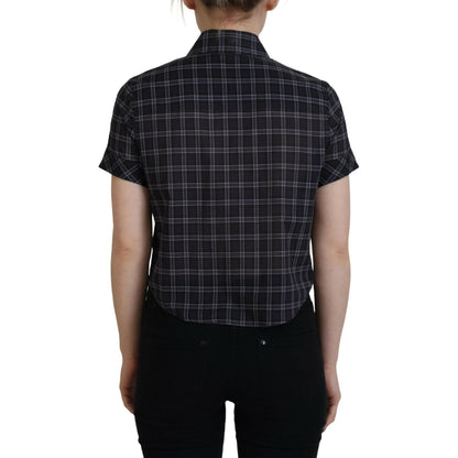 Dsquared² Black Checkered Collared Button Short Sleeves Top 1728,67345645728,Black,Clothing,Dsquared²,IT38 | XS,Material: 100% Cotton,Preowned / Defect,T-Shirts - Clothing,T-Shirts - T-Shirts - Clothing,Tops & T-Shirts - Women - Clothing,Women