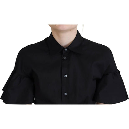 Dsquared² Black Collared Button Down Short Sleeve Cropped Top 1728,67345645728,Black,Clothing,Dsquared²,IT38 | XS,Material: 97% Cotton 3% Elastane,Preowned / Defect,T-Shirts - Clothing,T-Shirts - T-Shirts - Clothing,Tops & T-Shirts - Women - Clothing,Wome