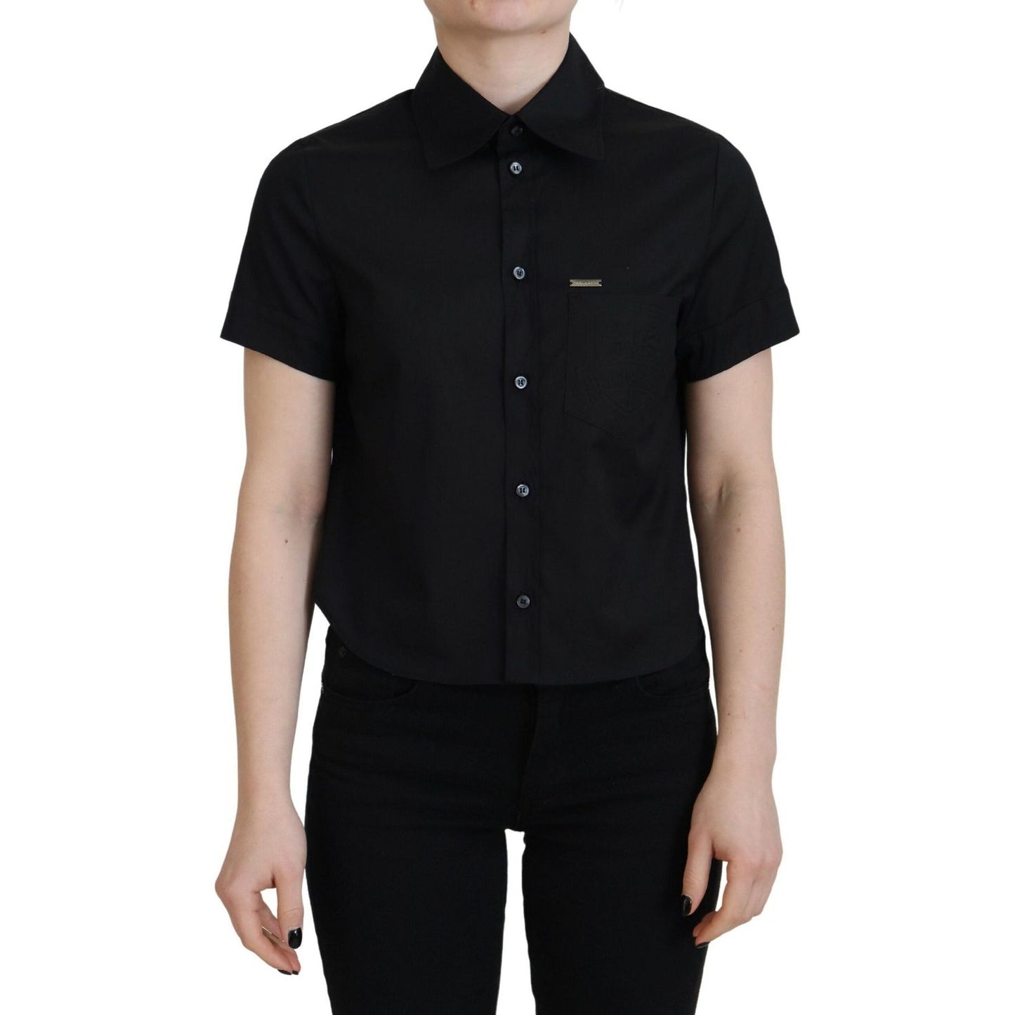 Dsquared² Black Collared Button Down Short Sleeves Polo Top 1728,67345645728,Black,Clothing,Dsquared²,IT38 | XS,Material: 97% Cotton 3% Elastane,Polo Shirts - T-Shirts - Clothing,Preowned / Defect,T-Shirts - Clothing,Tops & T-Shirts - Women - Clothing,Wom