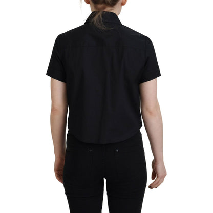 Dsquared² Black Collared Button Down Short Sleeves Polo Top 1728,67345645728,Black,Clothing,Dsquared²,IT38 | XS,Material: 97% Cotton 3% Elastane,Polo Shirts - T-Shirts - Clothing,Preowned / Defect,T-Shirts - Clothing,Tops & T-Shirts - Women - Clothing,Wom