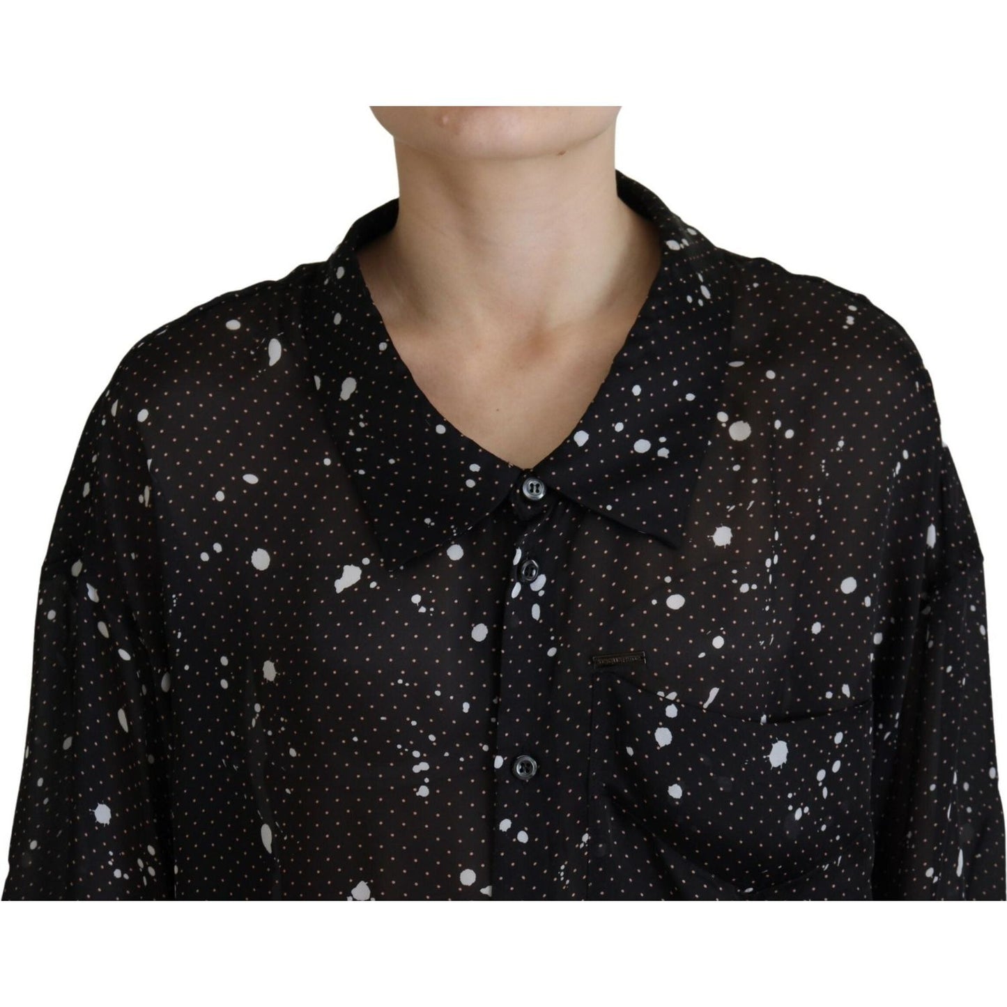 Dsquared² Black Polka Dots Collared Button Down Blouse Top 1728,67345645728,Black,Clothing,Dsquared²,IT38 | XS,Long Sleeve - T-Shirts - Clothing,Material: 100% Polyester,Preowned / Defect,T-Shirts - Clothing,Tops & T-Shirts - Women - Clothing,Women