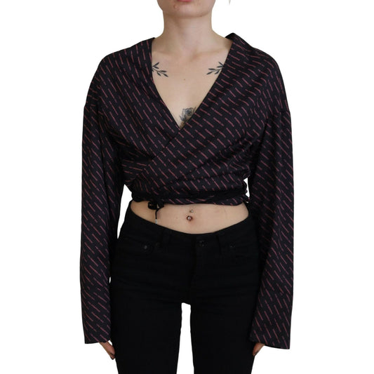Dsquared² Black Polyester Cropped Logo Printed Blouse Top 1728,67345645728,Black,Clothing,Dsquared²,IT38 | XS,Long Sleeve - T-Shirts - Clothing,Material: 100% Polyester,Preowned / Defect,T-Shirts - Clothing,Tops & T-Shirts - Women - Clothing,Women