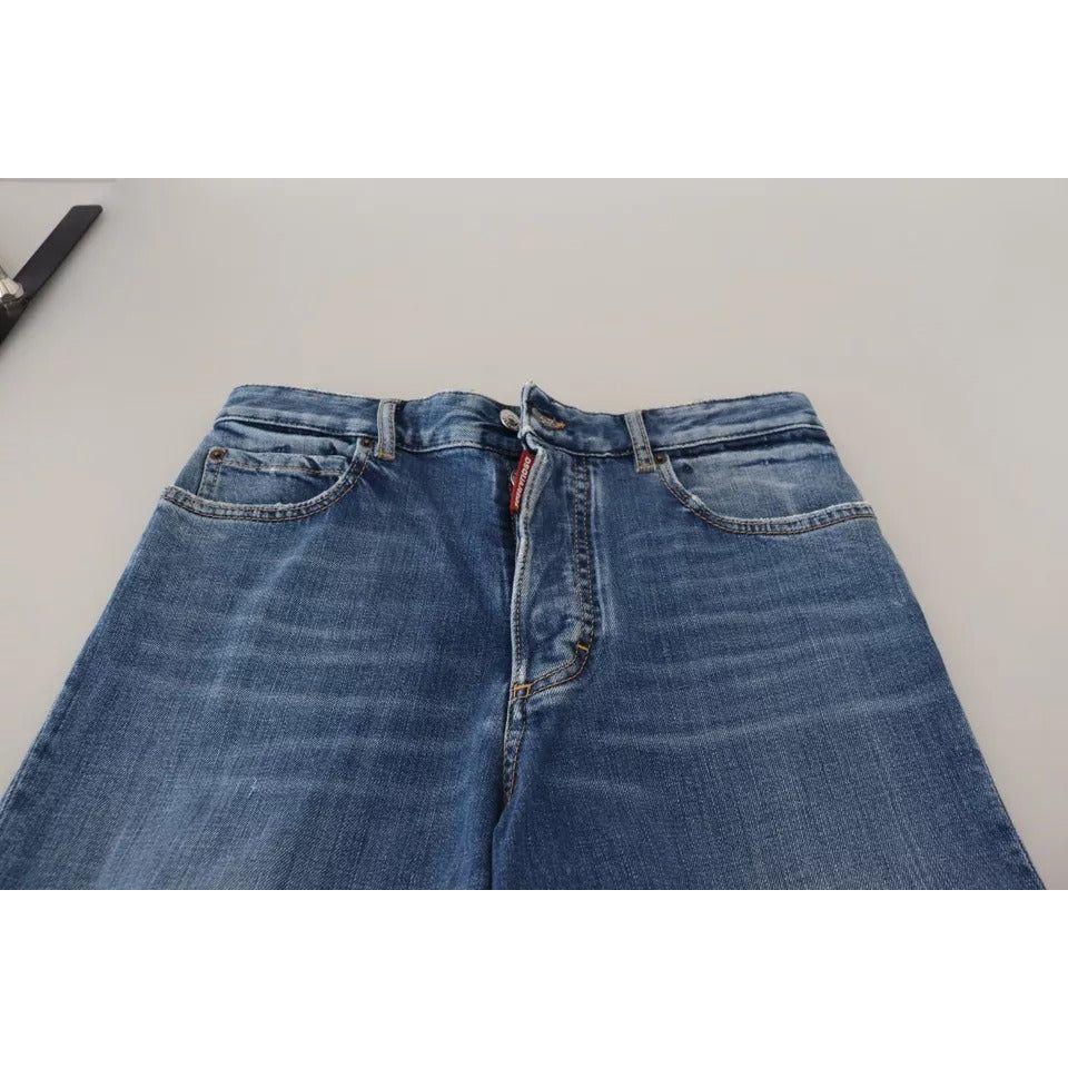 بنطلون جينز مستقيم بخصر مرتفع وممزق باللون الأزرق من Dsquared²