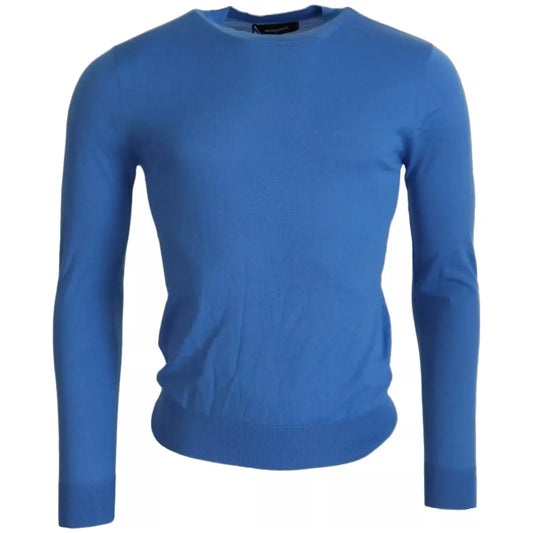 Dsquared² Blue Wool Long Sleeves Crewneck Pullover Sweater 1728,67345645728,Blue,Clothing,Dsquared²,IT46 | S,Material: 100% Wool,Men,Preowned / Defect,Sweaters - Clothing,Sweaters - Men - Clothing,Sweatshirts - Sweaters - Clothing