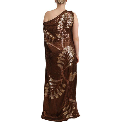 Dsquared² Brown Leaf Sequined Shift One Shoulder Long Dress 1728,67345645728,Brown,Clothing,Dresses - Clothing,Dresses - Women - Clothing,Dsquared²,IT40|S,Long - Dresses - Clothing,Longsleeve - Dresses - Clothing,Polyester,Preowned / Defect,Women