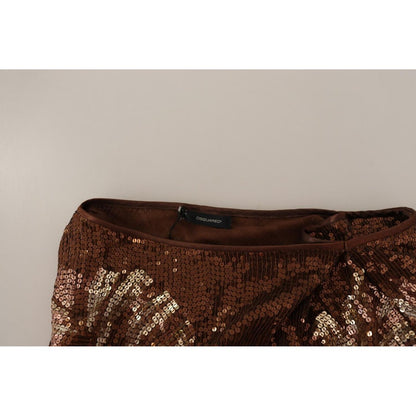 Dsquared² Brown Leaf Sequined Shift One Shoulder Long Dress 1728,67345645728,Brown,Clothing,Dresses - Clothing,Dresses - Women - Clothing,Dsquared²,IT40|S,Long - Dresses - Clothing,Longsleeve - Dresses - Clothing,Polyester,Preowned / Defect,Women