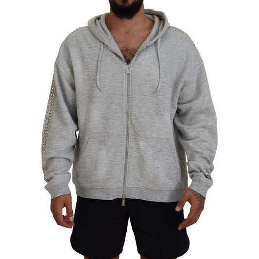 Dsquared² Gray Hooded Printed Crystal Embellishment Sweater 1728,67345645728,Clothing,Dsquared²,Gray,Hoodies - Sweaters - Clothing,IT48 | M,Material: 92% Cotton 8% Viscose,Men,Preowned / Defect,Sweaters - Clothing,Sweaters - Men - Clothing