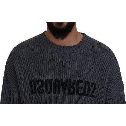 Dsquared² Gray Men Tattered Knitted Pullover Sweater 1728,67345645728,Clothing,Dsquared²,Gray,IT48 | M,Material: 100% Cotton,Men,Preowned / Defect,Sweaters - Clothing,Sweaters - Men - Clothing,Sweatshirts - Sweaters - Clothing
