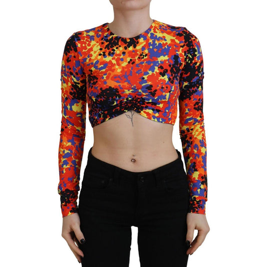 Dsquared² Multicolor Cami Long Sleeves Cropped Blouse Top 1728,67345645728,97% Viscose 3% Elastane,Clothing,Dsquared²,IT38 | XS,Long Sleeve - T-Shirts - Clothing,Multicolor,Preowned / Defect,T-Shirts - Clothing,Tops & T-Shirts - Women - Clothing,Women