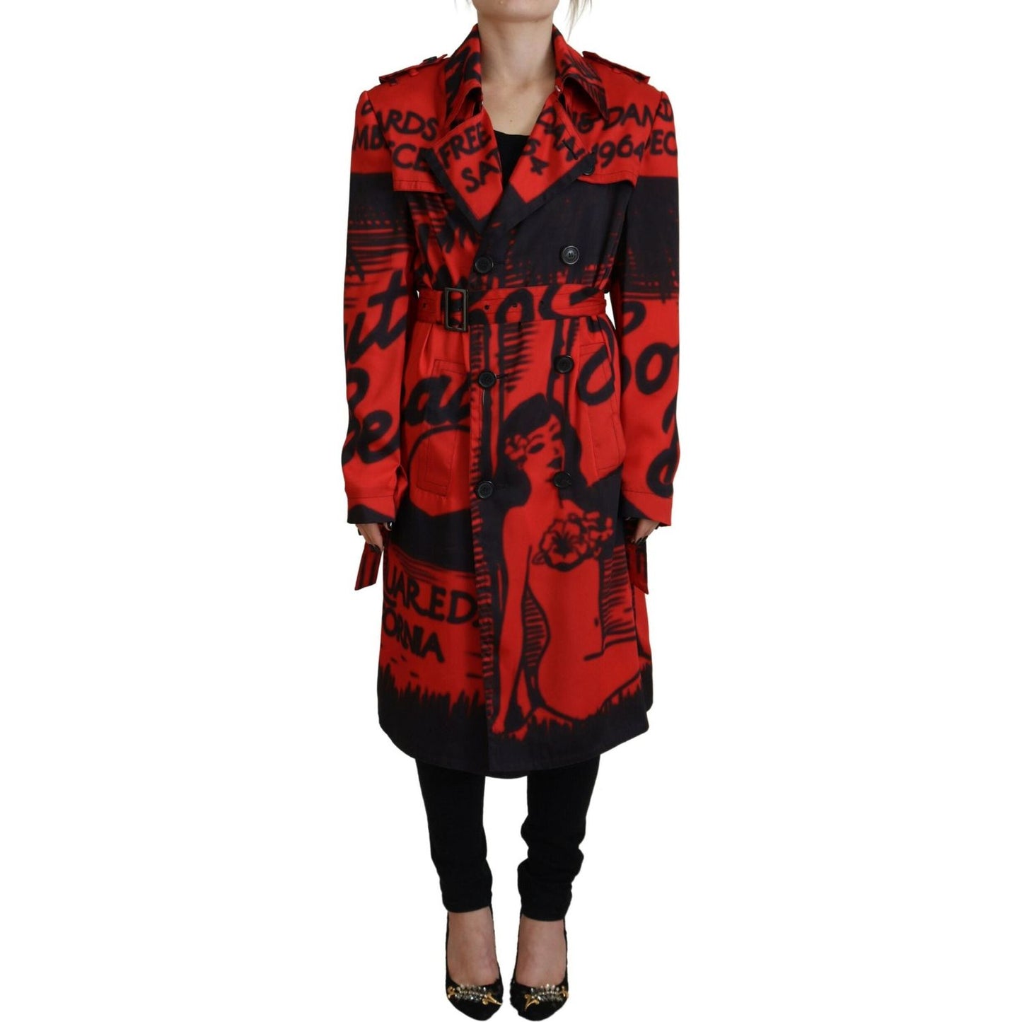 Dsquared² Red Printed Button Collared Desigual Coat Jacket 1728,67345645728,Clothing,Coats - Jackets & Coats - Clothing,Dsquared²,IT38 | XS,Jackets & Coats - Clothing,Jackets & Coats - Women - Clothing,Material: 100% Polyester,Preowned / Defect,Red,Women