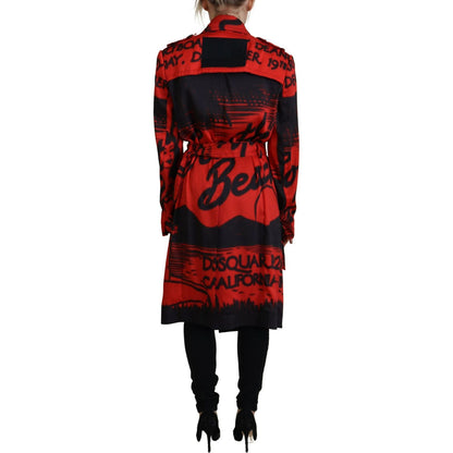 Dsquared² Red Printed Button Collared Desigual Coat Jacket 1728,67345645728,Clothing,Coats - Jackets & Coats - Clothing,Dsquared²,IT38 | XS,Jackets & Coats - Clothing,Jackets & Coats - Women - Clothing,Material: 100% Polyester,Preowned / Defect,Red,Women