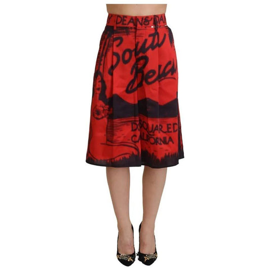 Dsquared² Red Printed High Waist Wide Leg Cropped Pants 1728,67345645728,Clothing,Cropped Pants - Pants - Clothing,Dsquared²,IT38 | XS,Jeans & Pants - Women - Clothing,Pants - Clothing,Preowned / Defect,Red,Women