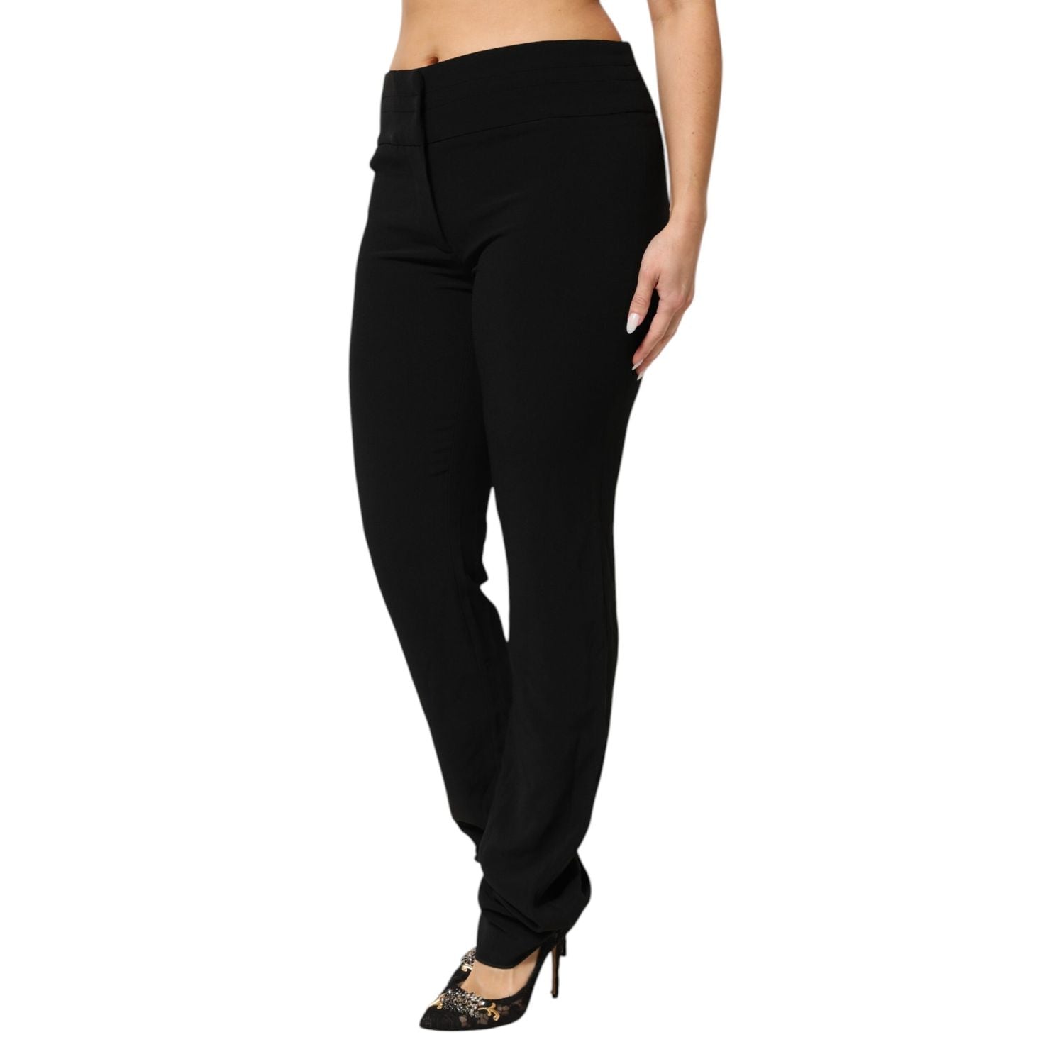 Exte Black Viscose Acetate Blend Straight Leg High Waist Pants