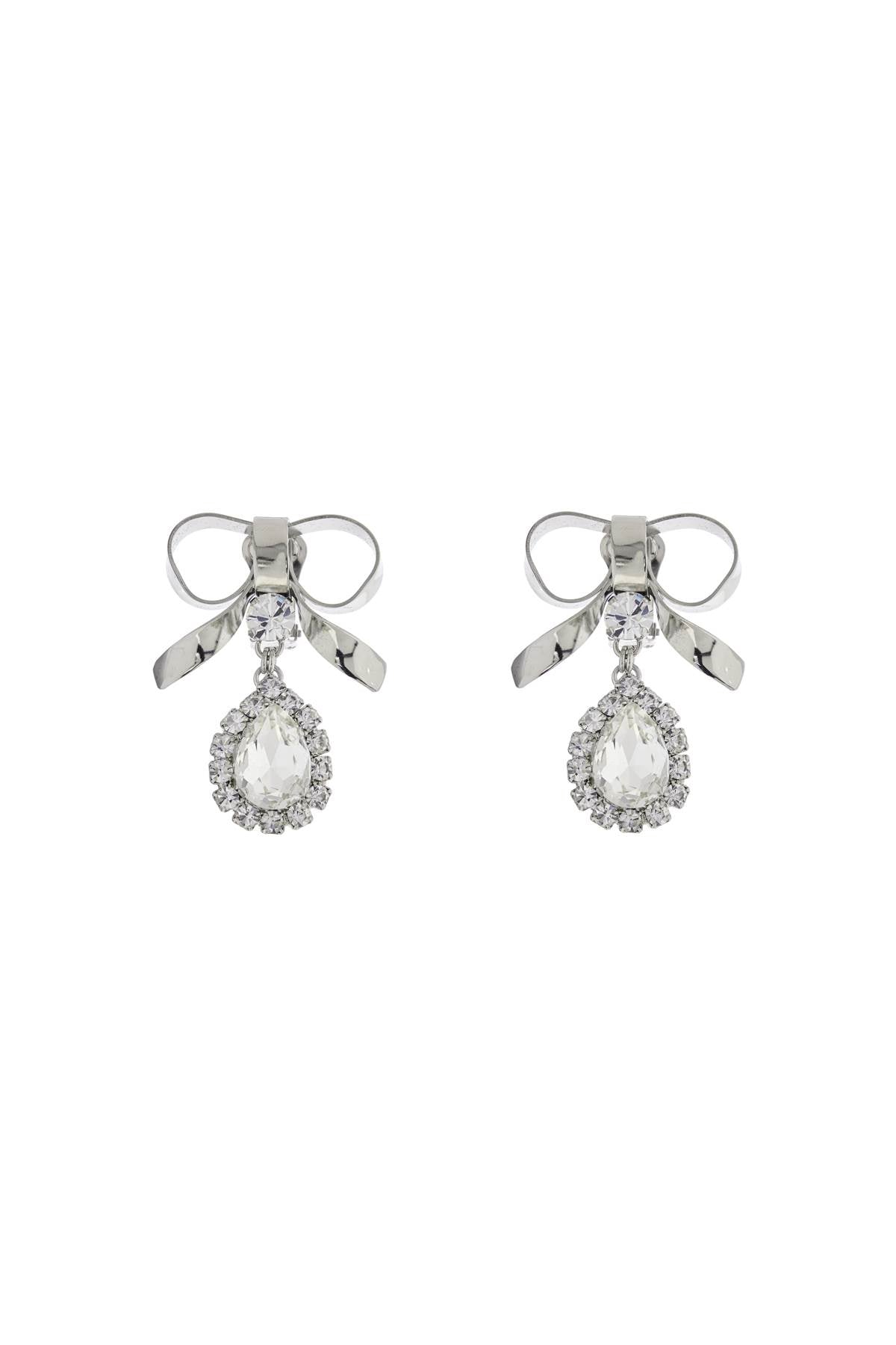 Alessandra Rich bow earrings with crystal pendant in silver-plated brass Jewellery Alessandra Rich