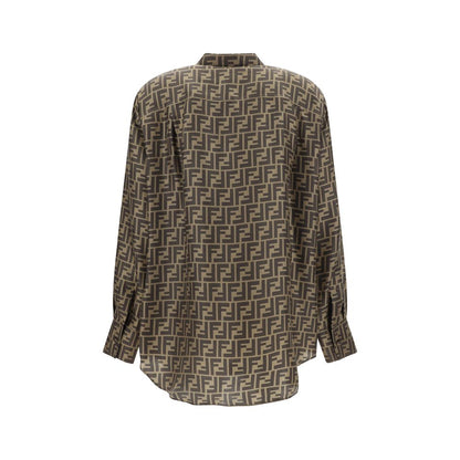 Fendi Brown Silk Pattern Shirt