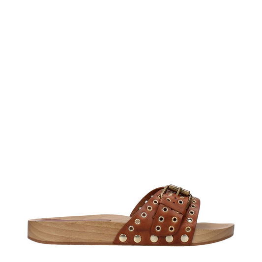 Isabel Marant Brown Leather Slippers 1728,75667636384,Brown,EU35/US5,EU37/US7,Isabel Marant,New with tags,Sandals - Shoes,Shoes,Slippers - Sandals - Shoes,Women