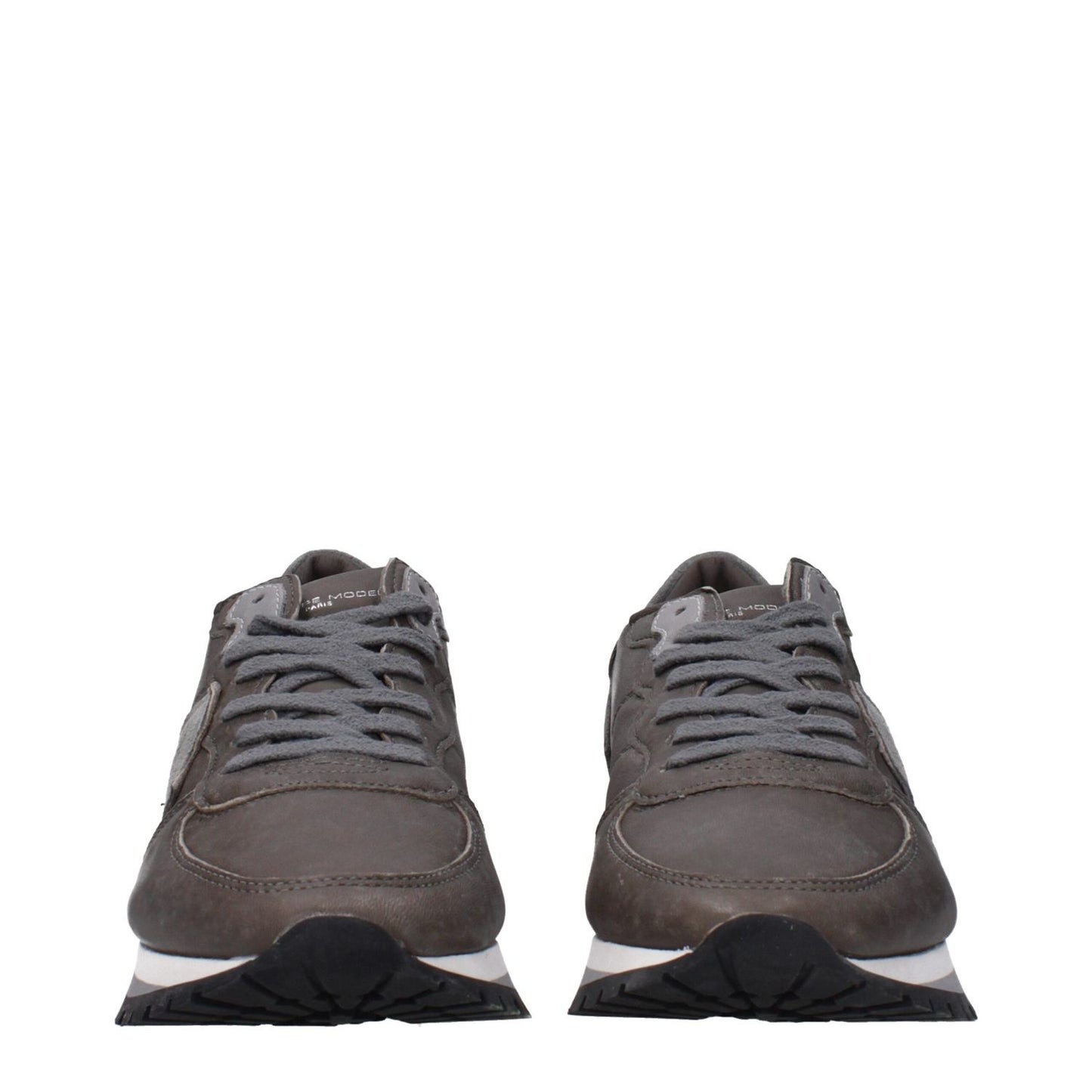 Philippe Model Gray Leather Low Top Sneakers