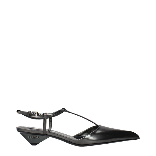 Prada Gray Leather Flat Sandals 1728,75667636384,EU36.5/US6.5,Flat - Sandals - Shoes,Gray,New with tags,Prada,Sandals - Shoes,Shoes,Women
