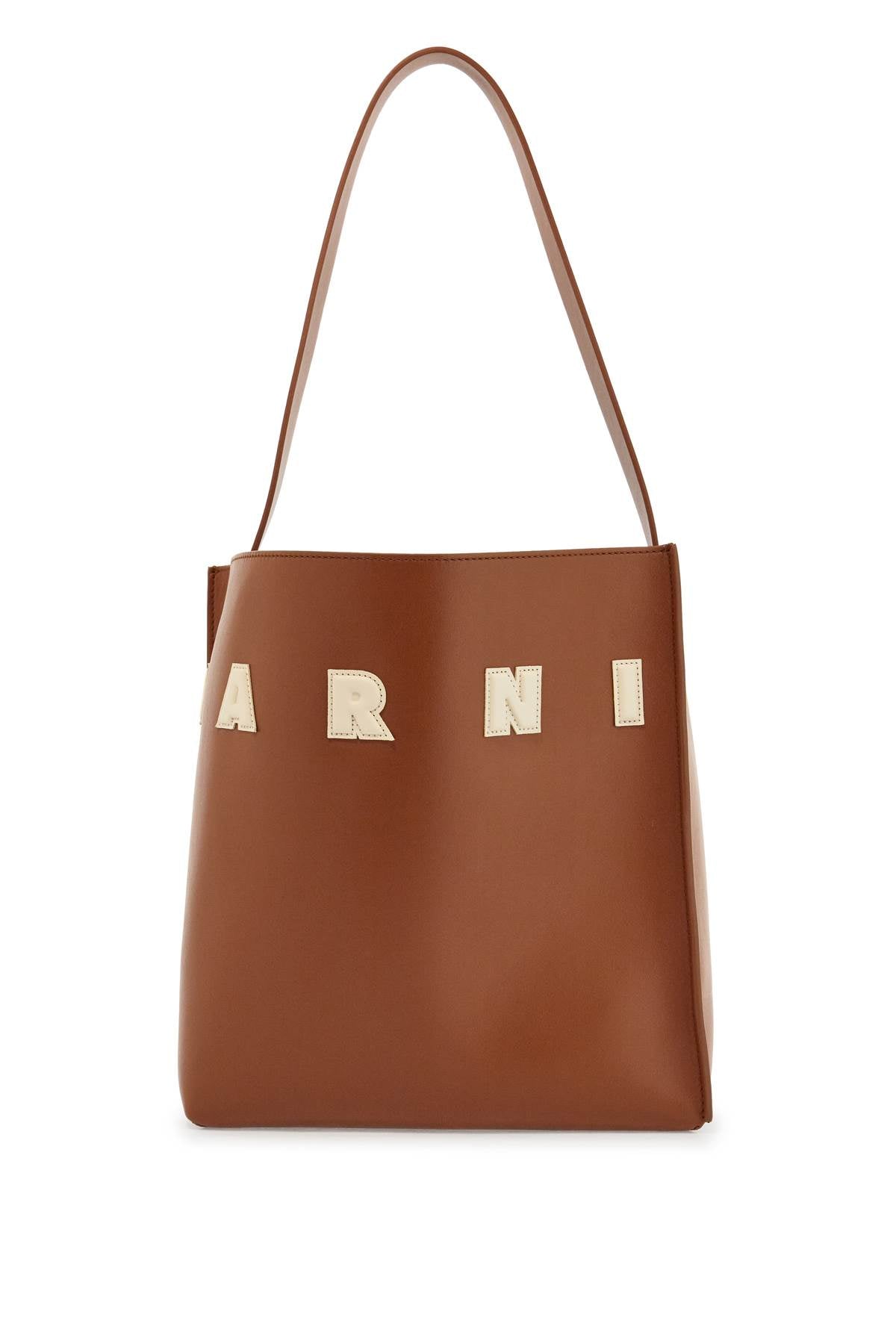 Marni brown structured calfskin shopping bag with ivory details Shopper Marni