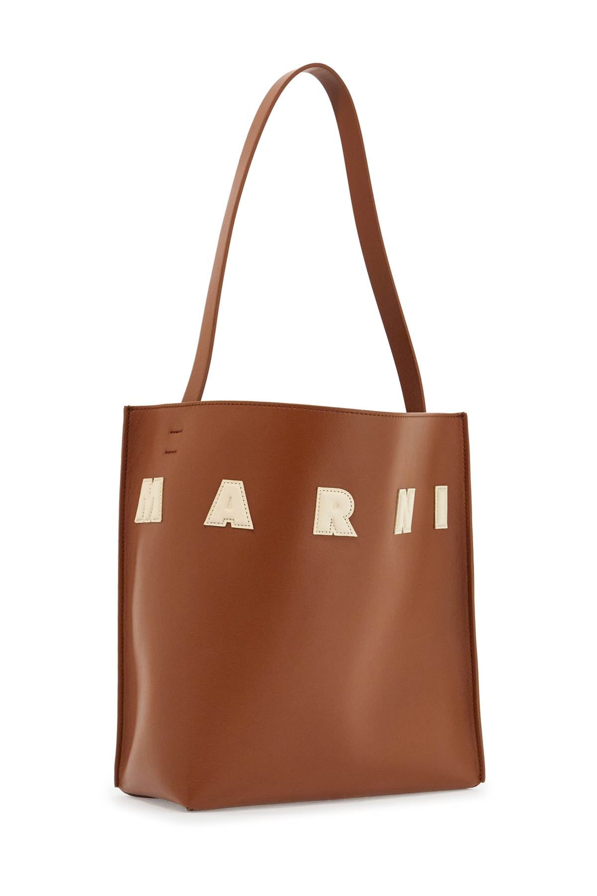 Marni brown structured calfskin shopping bag with ivory details Shopper Marni