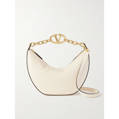 Valentino Garavani Ivory Leather Small Hobo Vlogo Shoulder Bag