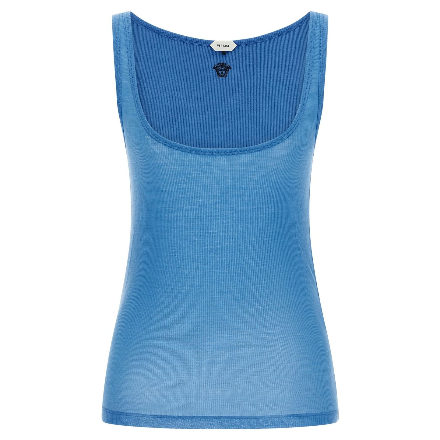 Versace Blue Virgin Wool Tank Tops